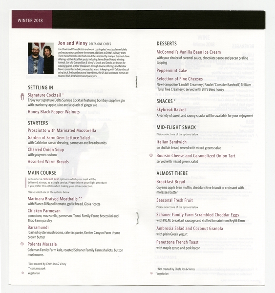 Image: menu: Delta Air Lines, Delta One class