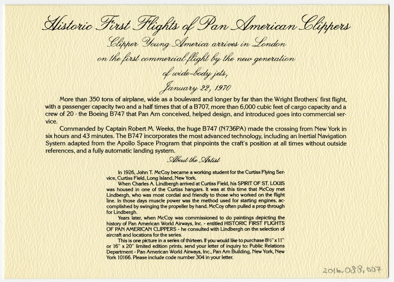 Image: menu: Pan American World Airways, Historic First Flights series, Boeing 747