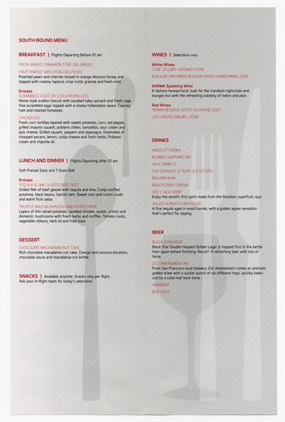 Image: menu: Virgin America, first class