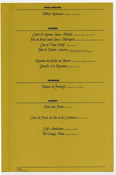 Image: menu: Pan American World Airways