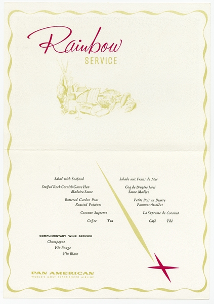 Image: menu: Pan American World Airways, Rainbow (economy) class
