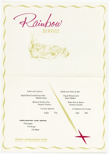 Image: menu: Pan American World Airways, Rainbow (economy) class