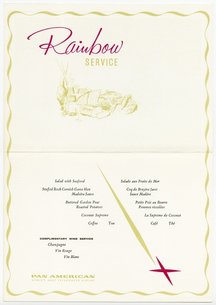 Image: menu: Pan American World Airways, Rainbow (economy) class