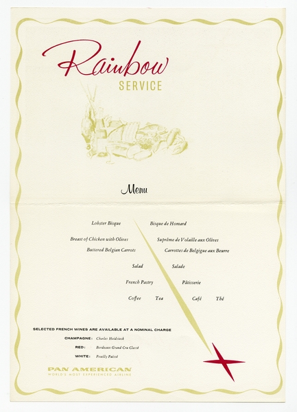 Image: menu: Pan American World Airways, Rainbow (economy) class