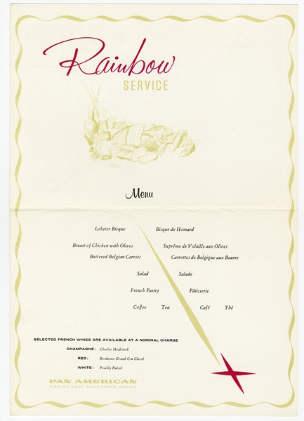 Image: menu: Pan American World Airways, Rainbow (economy) class