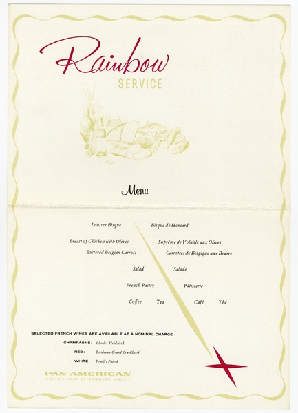 Image: menu: Pan American World Airways, Rainbow (economy) class
