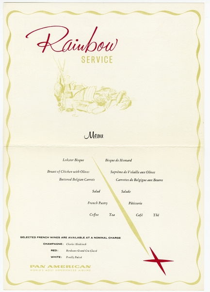 Image: menu: Pan American World Airways, Rainbow (economy) class