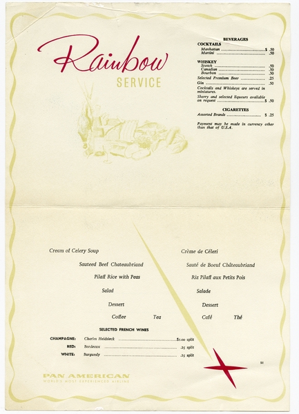 Image: menu: Pan American World Airways, Rainbow (economy) class