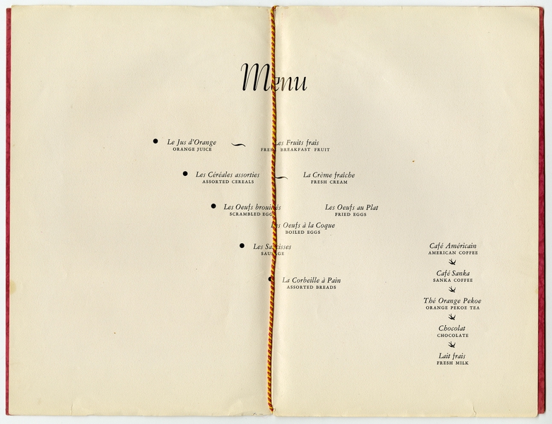 Image: menu: Pan American World Airways, President (first) class