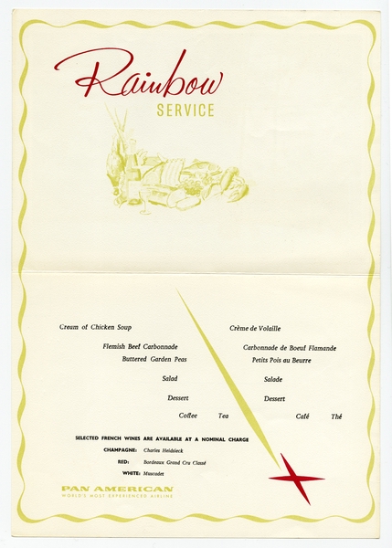 Image: menu: Pan American World Airways, Rainbow (economy) class