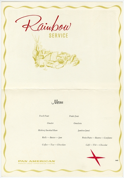 Image: menu: Pan American World Airways, Rainbow (economy) class