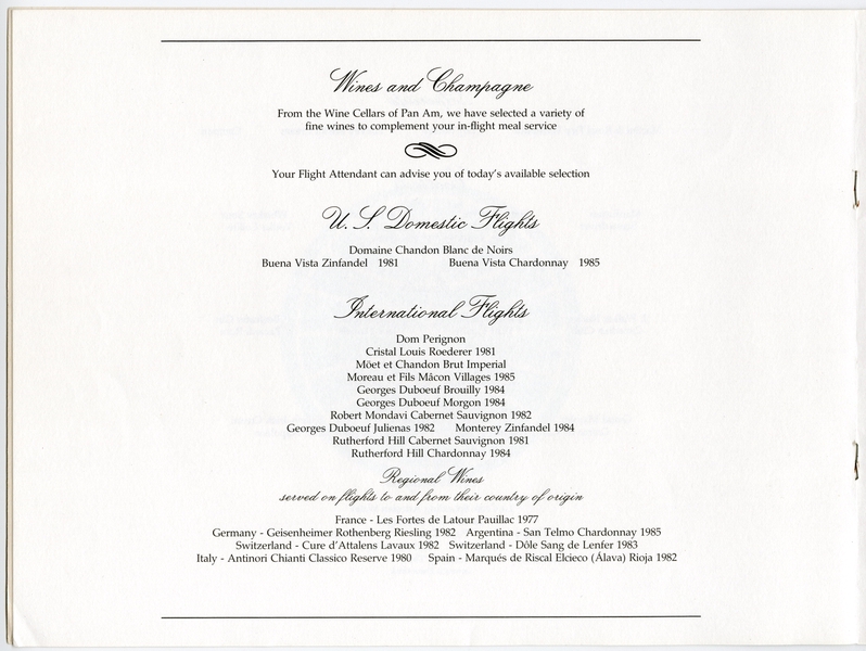 Image: menu: Pan American World Airways