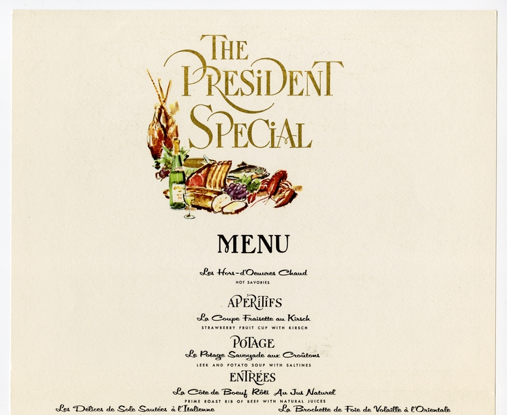 Image: menu: Pan American World Airways, President (first) class