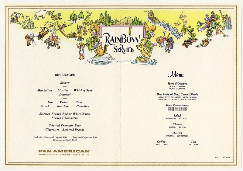 Image: menu: Pan American World Airways, Rainbow (economy) class