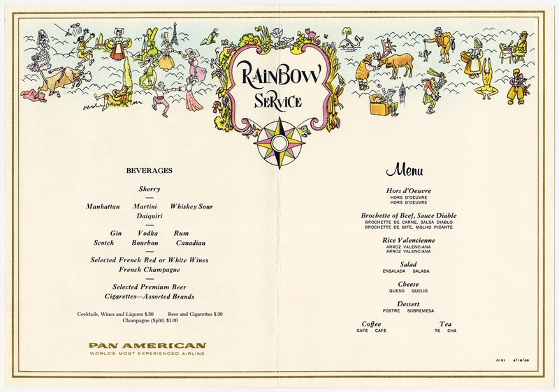 Image: menu: Pan American World Airways, Rainbow (economy) class