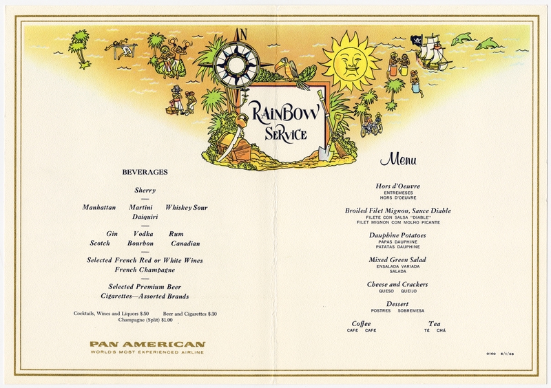 Image: menu: Pan American World Airways, Rainbow (economy) class