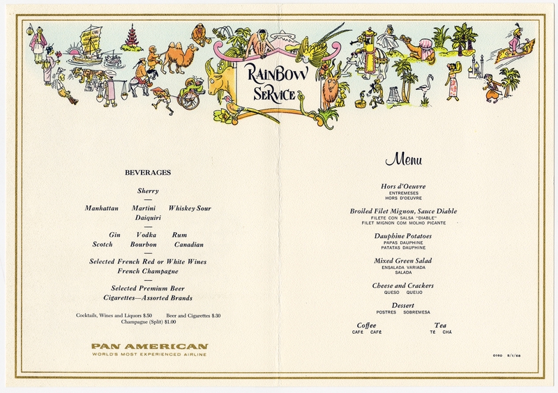 Image: menu: Pan American World Airways, Rainbow (economy) class