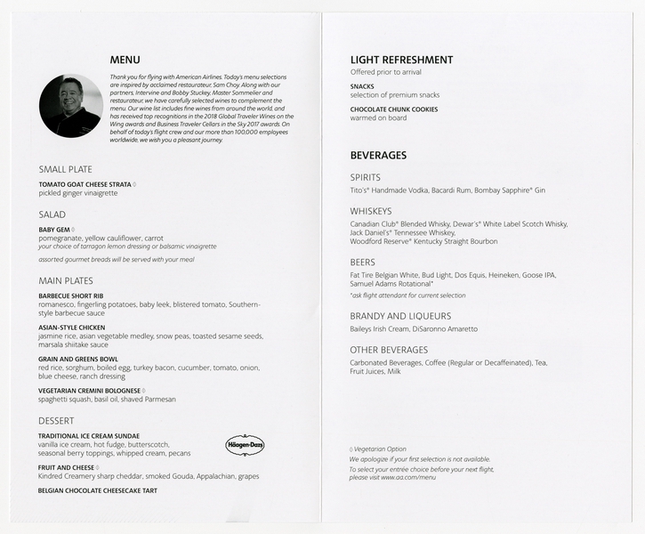 Image: menu: American Airlines, Flagship busines class