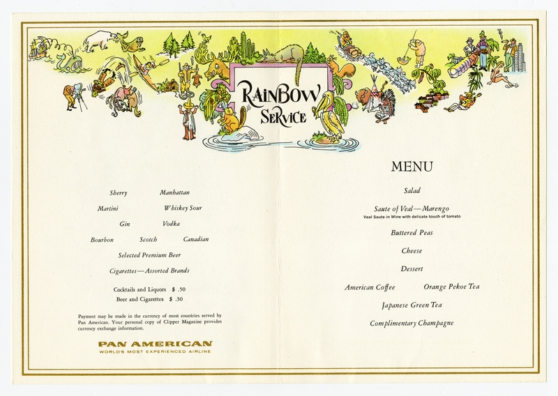 Image: menu: Pan American World Airways, Rainbow (economy) class