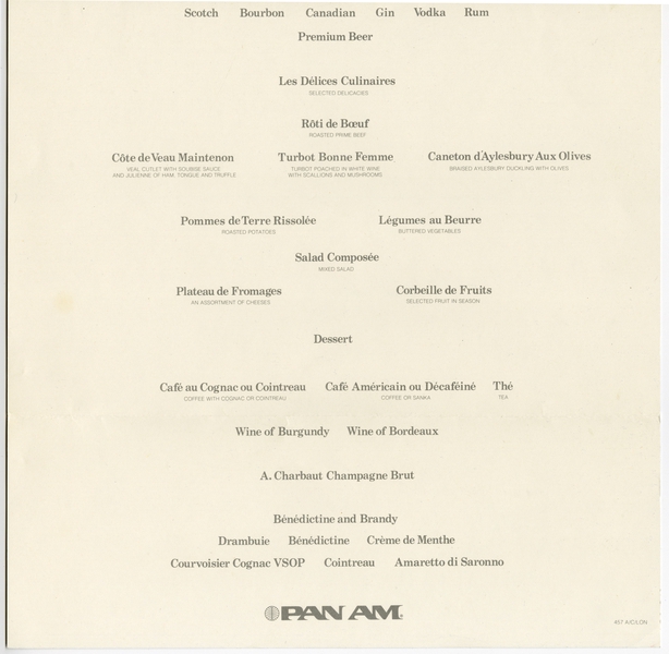 Image: menu: Pan American World Airways, first class