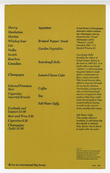 Image: menu: Pan American World Airways