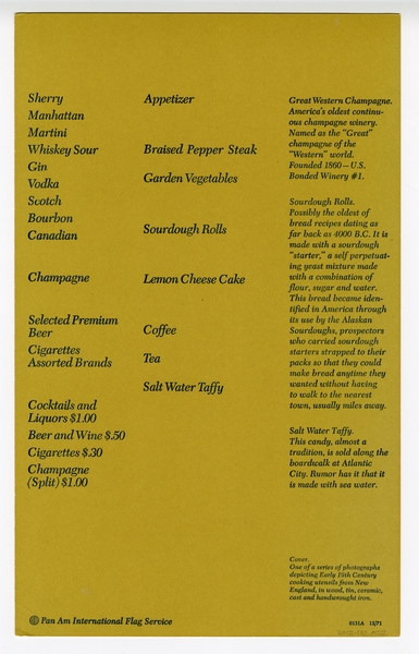 Image: menu: Pan American World Airways