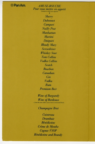 Image: menu: Pan American World Airways, first class