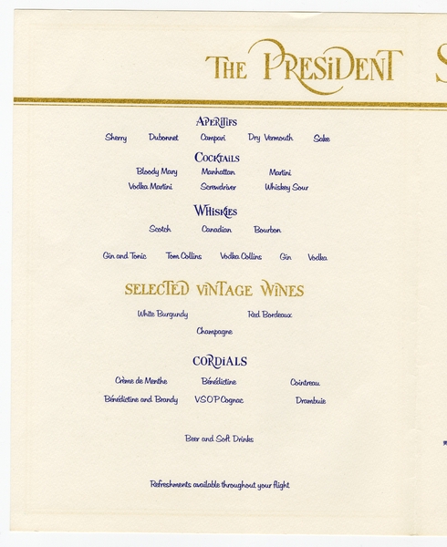 Image: menu: Pan American World Airways, President (first) class