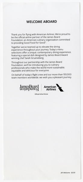 Image: menu: American Airlines, Flagship First service