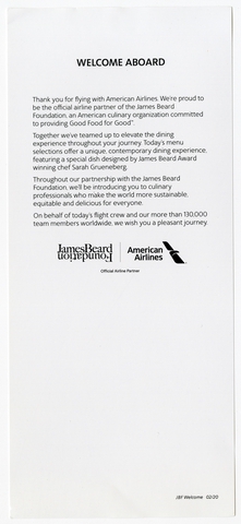 Menu: American Airlines, Flagship First service