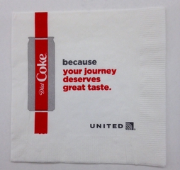 Image: cocktail napkin: United Airlines, Diet Coke