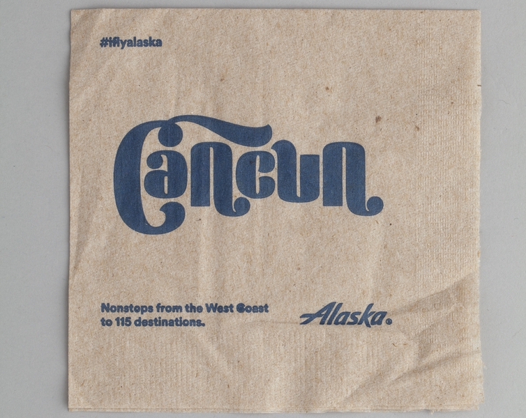 Image: cocktail napkin: Alaska Airlines, Cancun