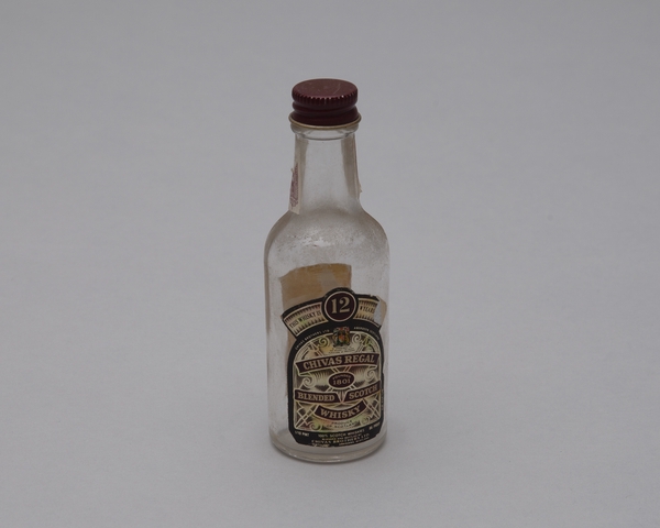 Miniature liquor bottle: Mexicana Airlines, Chivas Regal, Blended Scotch Whisky