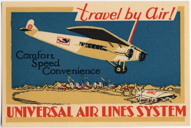 Luggage label: Universal Air Lines System, Fokker F-10