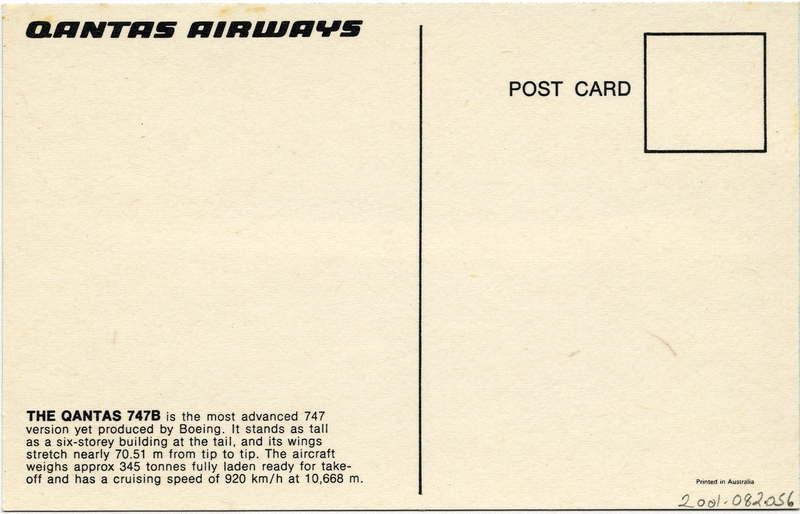 Image: postcard: Qantas Airways, Boeing 747B