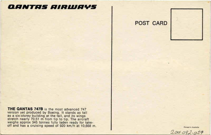 Image: postcard: Qantas Airways, Boeing 747-200B