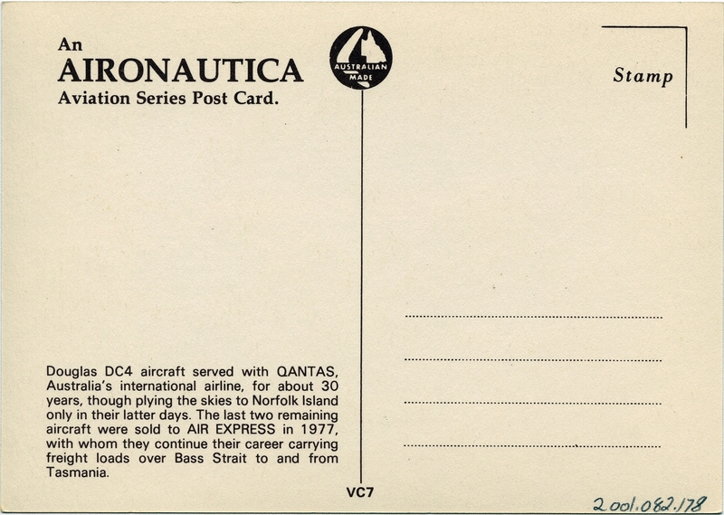 Image: postcard: Qantas Airways, Douglas DC-4