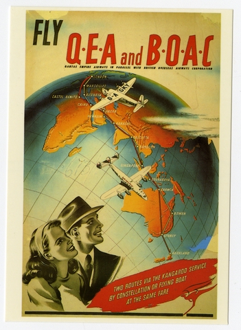 Postcard: Qantas Empire Airways, British Overseas Airways Corporation (BOAC)