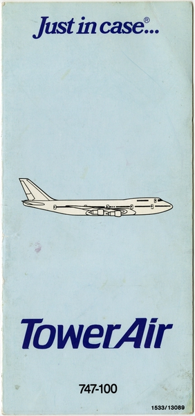 Image: safety information card: Tower Air, Boeing 747-100