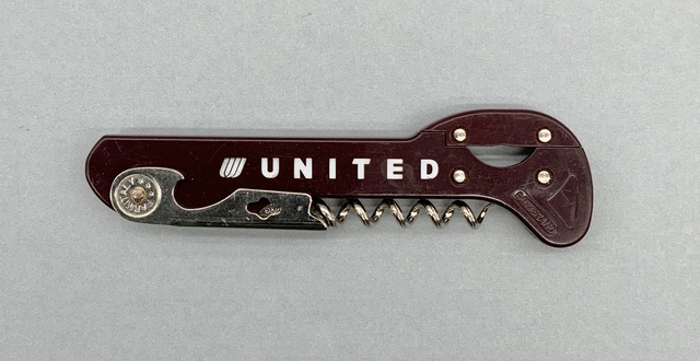 Corkscrew and bottle opener: United Airlines