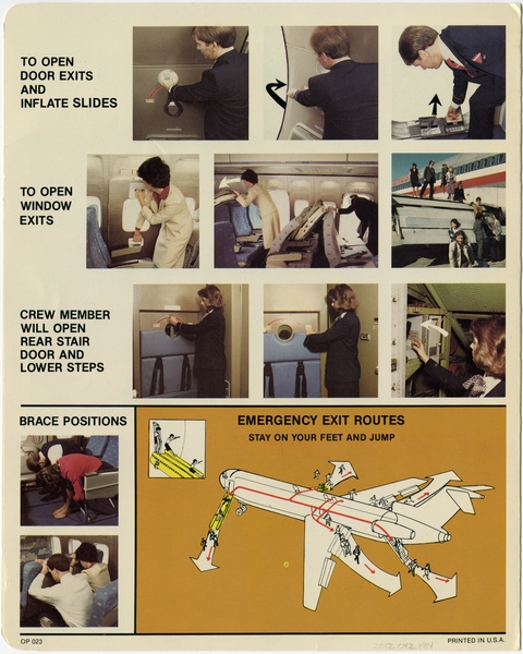 Image: safety information card: American Airlines, Boeing 727-023
