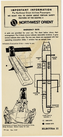 Safety information card: Northwest Orient, Lockheed L-188 Electra II