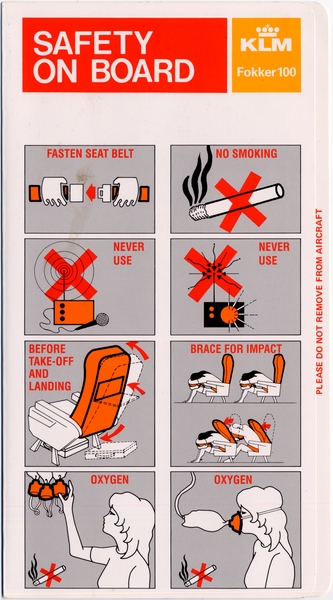 Image: safety information card: KLM (Royal Dutch Airlines), Fokker F.100
