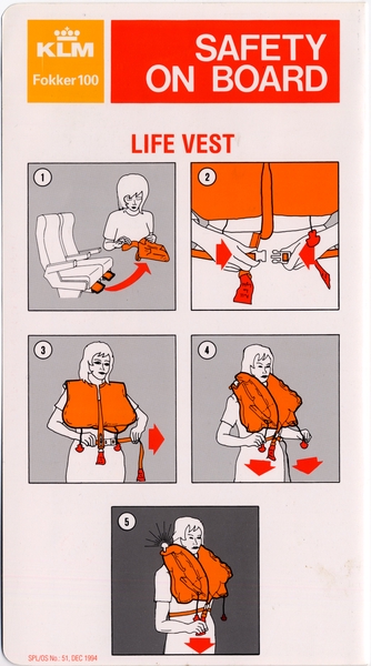 Image: safety information card: KLM (Royal Dutch Airlines), Fokker F.100