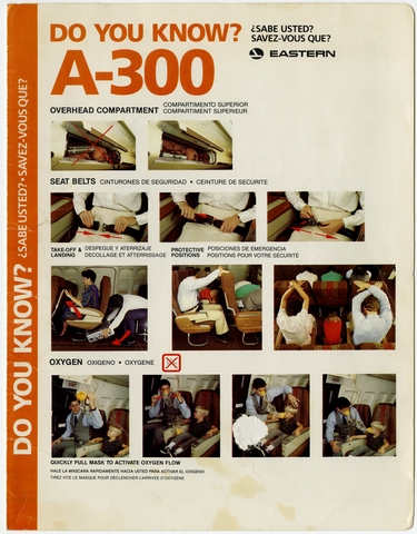 Safety information card: Eastern Air Lines, Airbus A300