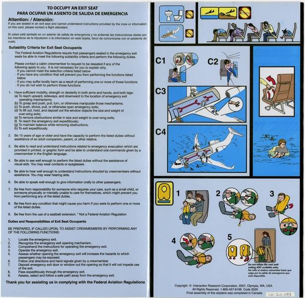 Image: safety information card: Horizon Air, Bombardier CRJ-700