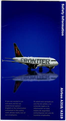 Safety information card: Frontier Airlines, Airbus A318 / A319