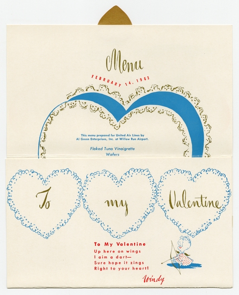 Image: menu: United Air Lines, Valentine’s Day