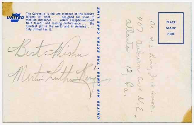 Souvenir autograph: United Air Lines, Sandra L. Herrmann, Martin Luther King, Jr.