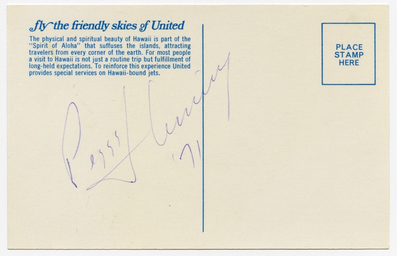 Image: souvenir autograph: United Air Lines, Sandra L. Herrmann, Peggy Fleming
